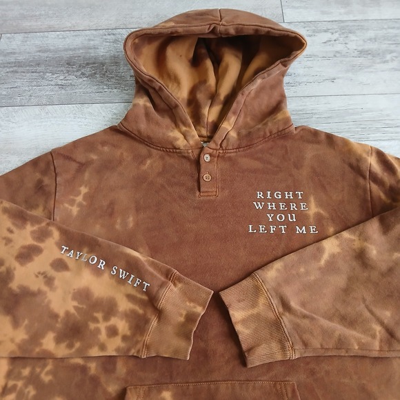 Taylor Swift Evermore Album Brown Bleach Tie Dye Hoodie Sweatshirt Medium - Picture 1 of 12